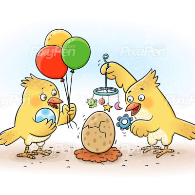 cute baby bird chick hatching and coming out of egg cartoon clipart