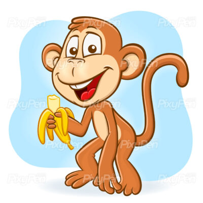 Happy cute monkey eating banana cartoon clipart transparent back