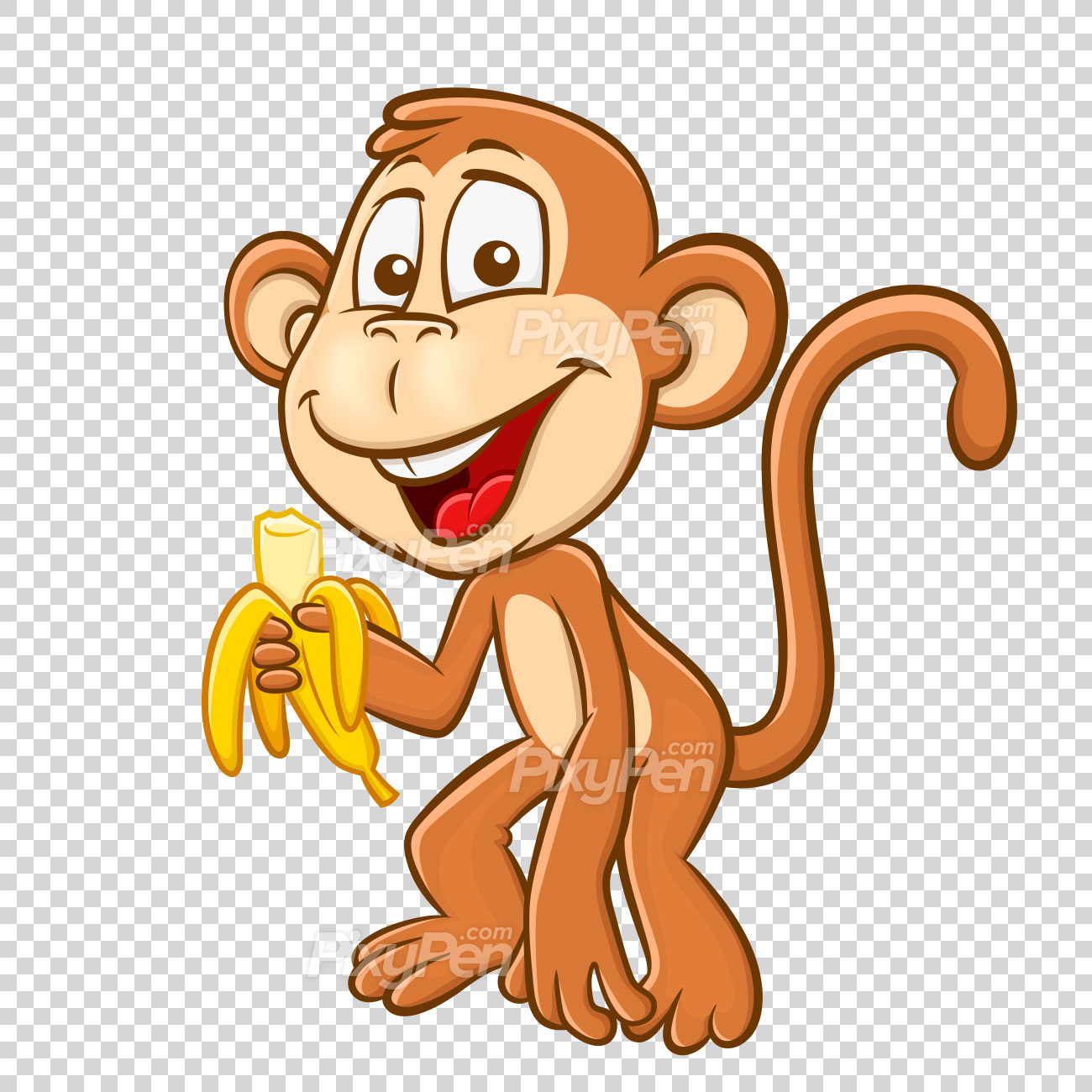 Happy monkey eating banana cartoon clipart - Vector • PixyPen