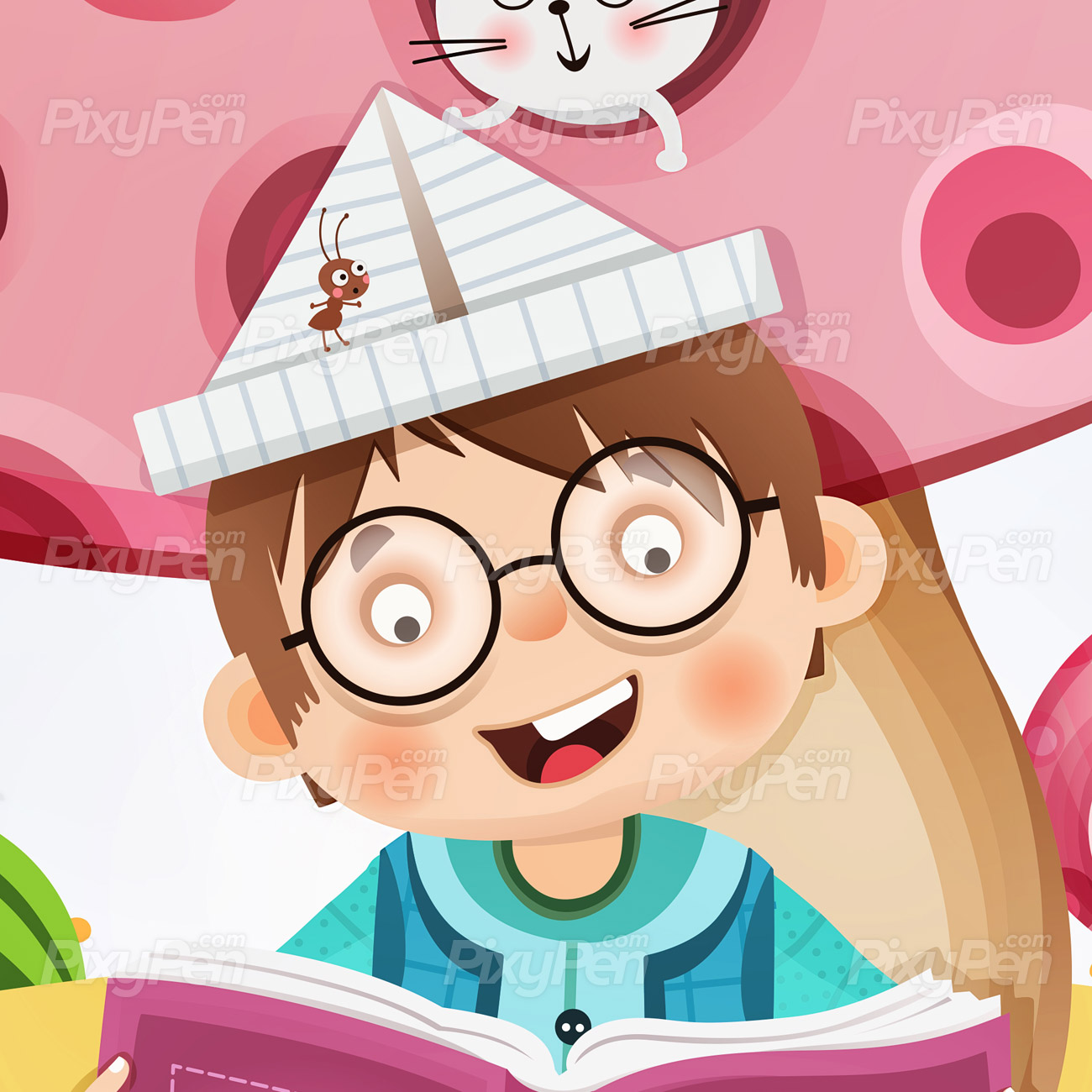 kid reading a book cartoon