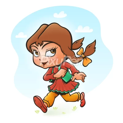 cute little country girl vector and png cartoon clipart and illustration