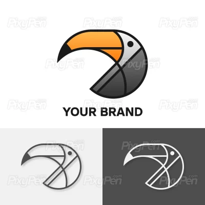 simple minimalist and geometric toucan logo design in vector and transparent background JPG
