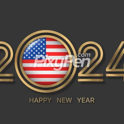 happy new year 2024 USA with flag of United States (American flag)