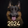 happy new year 2024 wallpaper, background, and greeting card with dog image German Shepherd breed