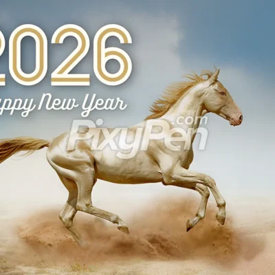 Happy new year of the horse 2026 with horse image background