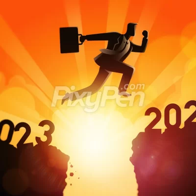 goodbye 2022 hello 2023 concept image wallpaper and background. a businessman jump from 2022 to the new year 2023