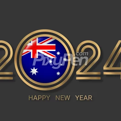 happy new year 2024 Australia with the flag of Australia (Australian flag)