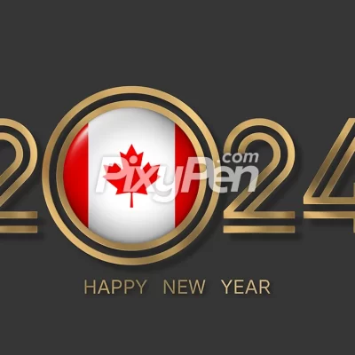 happy new year 2024 Canada with the flag of Canada (Canadian flag)