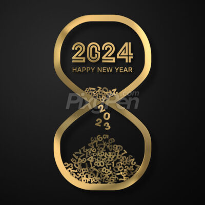 a beautiful golden hourglass showing countdown to the new year 2024 and end of the year 2023