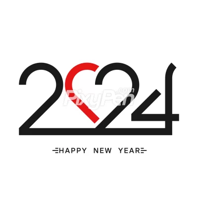 happy new year my love 2024. romantic greeting card with heart shape.