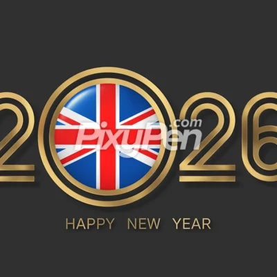happy new year 2026 UK with flag of United Kingdom (British flag)