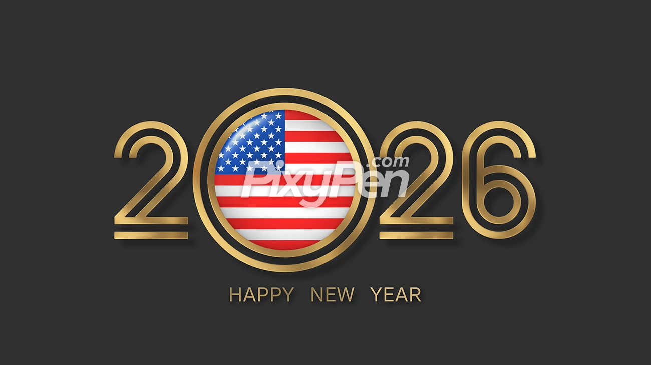 happy new year 2026 USA with flag of United States (American flag)
