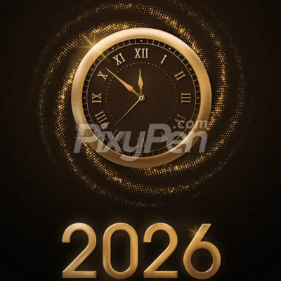 happy new year 2026 countdown loading clock with golden element and glitter sparkle effect